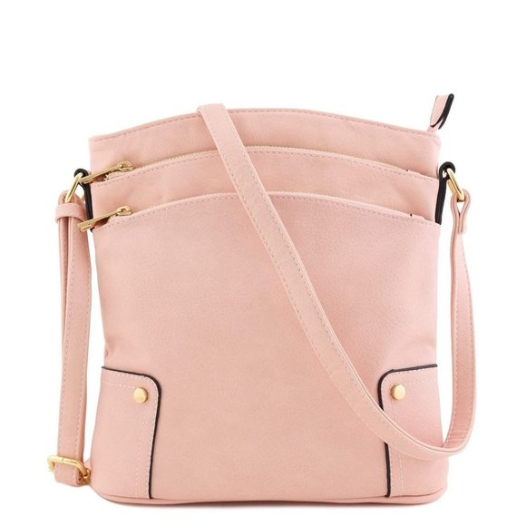 Bags Triple Zip Pocket Large Crossbody Bag Blush Poshmark